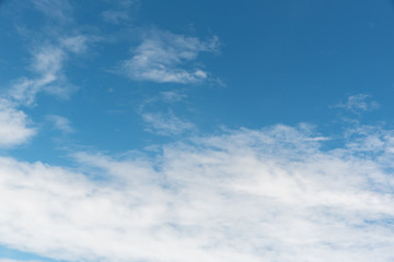 Cloudscape view above white clouds and blue sky from airplane