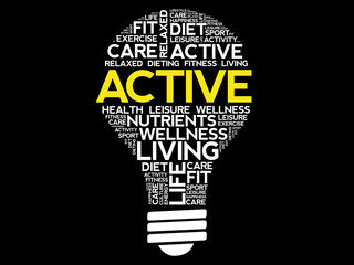 ACTIVE bulb word cloud collage, health concept background