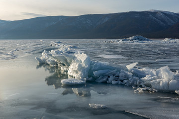 Cracked ice on the frozen Lake Baikal, Russia