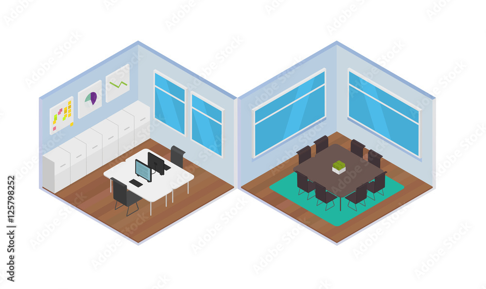 Poster Isometric Office vector illustration