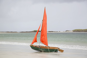 Sailing Boat on Glassillaun Beach, Connemara; Galway