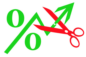 	Scissors and a percent sign . The concept of reducing financial bets .