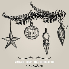 Collection of Hand drawn Christmas decorations. Holiday vector background