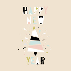 Fototapeta premium Happy New Year greeting background. Holiday winter template with Christmas tree. Vector Illustration