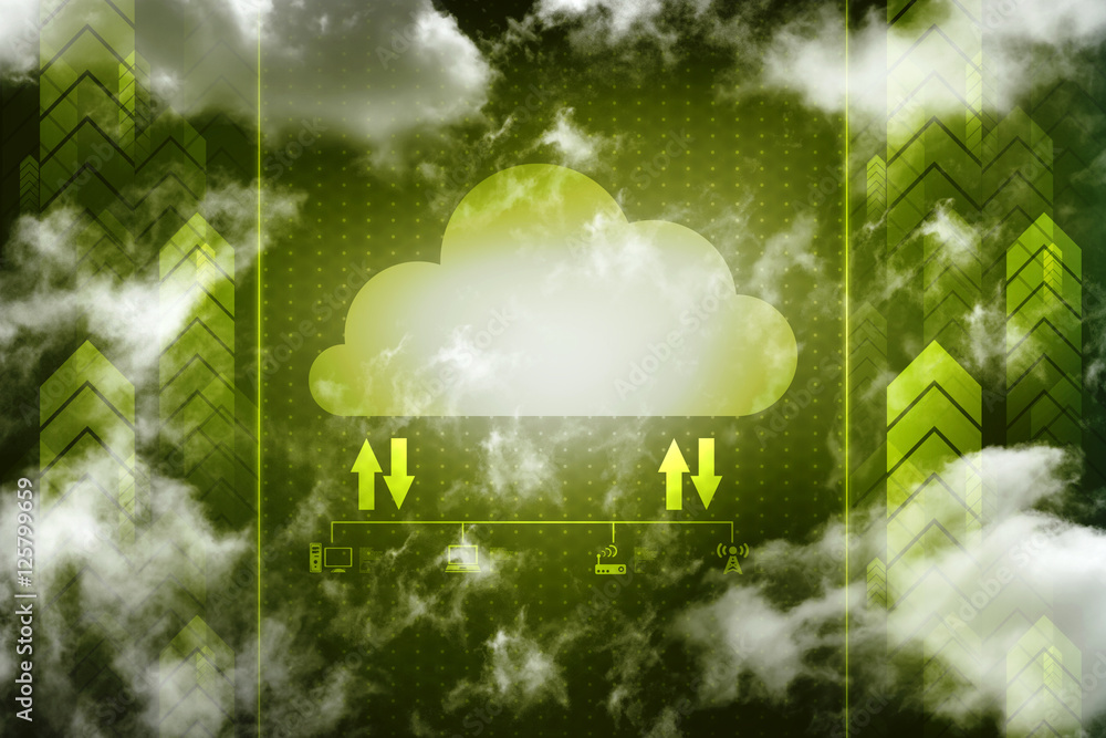 Poster 2d illustration uploading downloading arrow with cloud