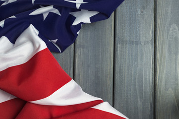 United States of America flag with empty space to write your text on wooden background