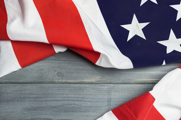 United States of America flag with empty space to write your text on wooden background