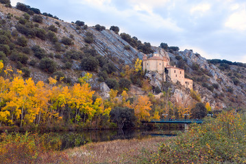 SORIA, SPAIN - NOVEMBER 2, 2016: View of the hermitage of San Saturio, on the banks of the Douro...