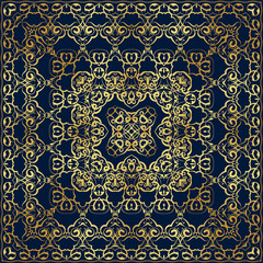 Dark blue bandanna with gold pattern