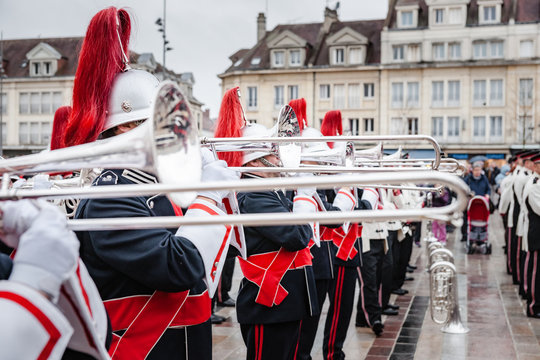 Details from a showband, fanfare our drumband with Instruments