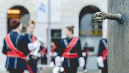 Details from a showband, fanfare our drumband with Instruments