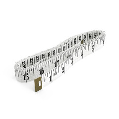 Tailor measuring tape with soft shadow.measurements of length,meter for the tailor,closeup,white. 3D illustration