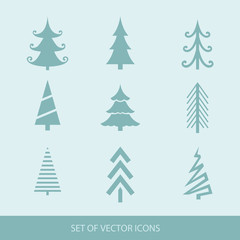 Obraz premium Merry christmas and happy new year. set of trees. Vector icons f