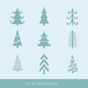 Merry christmas and happy new year. set of trees. Vector icons f