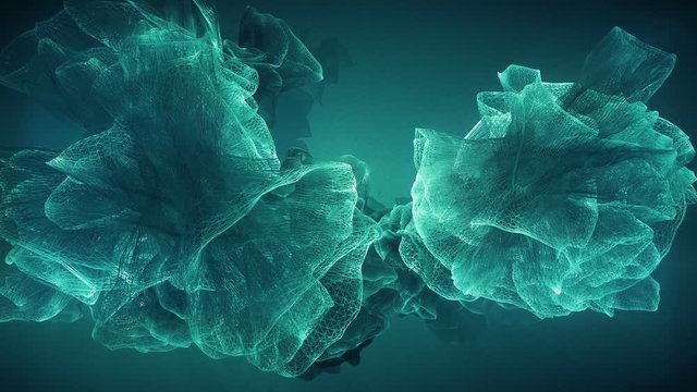 Organic Flowery Mesh. TAO cyan background. Looped video