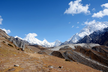Hiking in Khumbu Valley in Himalayas mountains, Kala Pattar and Everest Base camp trek, Nepal.