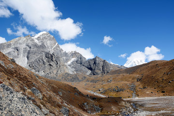 Hiking in Khumbu Valley in Himalayas mountains, Kala Pattar and Everest Base camp trek, Nepal.