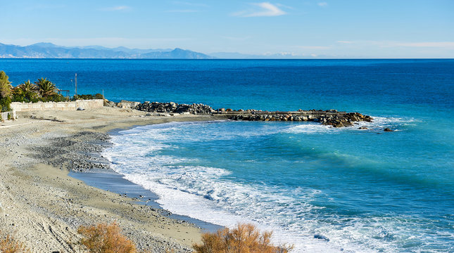 Empty Beach Of Varazze. Province Of Savona, Liguria. Italy