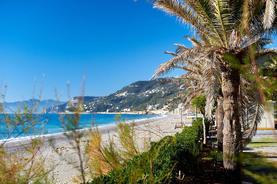 Empty beach. Province of Savona, Liguria. Italy