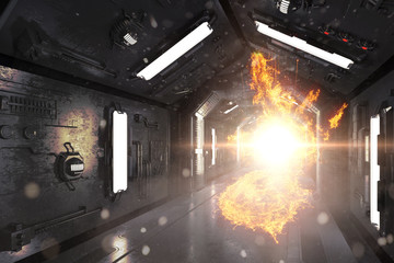Explosion durch ein dunkles Raumschiff