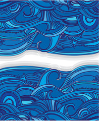 Bright colorful drawing of blue waves abstract background
