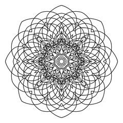 Fototapeta premium Mandala floral, flower oriental mandala, coloring book page, circle art design tattoo print, circular outline template ornament mandala, ethnic meditation. Vector illustration isolated background
