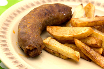 Domestic sausage with french fries