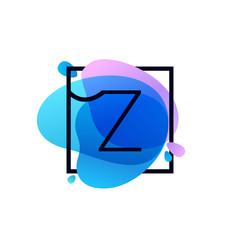 Z letter logo in square frame at blue watercolor splash