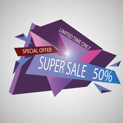 Super Sale paper banner. Special offer background. Vector illustration