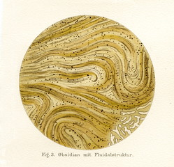 Photomicrograph of obsidian from Nevada (from Meyers Lexikon, 1895, 7/476/477)