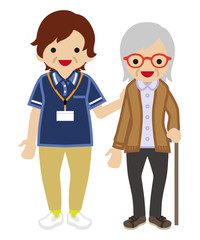 Mature Adult Females Caregiver Supporting Senior Women