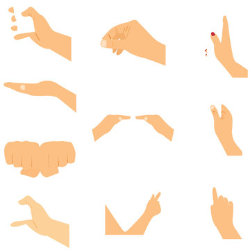 Set of hands icons and symbols, different hands, vector  illustration