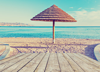 Central beach of Eilat - famous resort and recreation city in Israel. Image slightly toned for vintage style