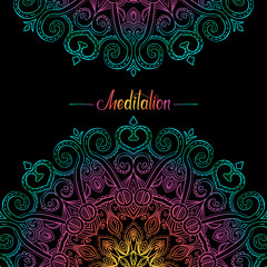Vector hand-drawn oriental mandala with place for text, ethnic mandala border, decorative background with colorful gradient ornament, good for greeting card and invitation, EPS 10
