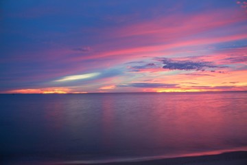 Sunrise and beach. Morning at sea beautiful, Sky colorful and water sea at reflex.