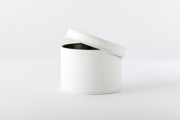 Opened White Cylindrical Box on White Background