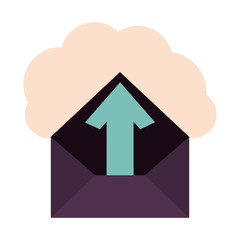 mail envelope with blue arrow up and cloud over white background. vector illustration