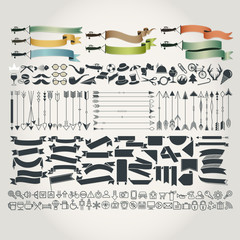 Big collection of hipster symbols. Vector vintage style design hipster icons.