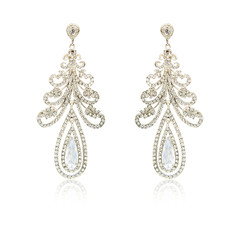 Pair of silver diamond earrings isolated on white