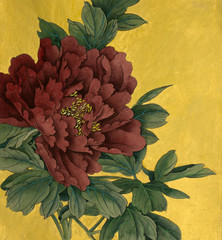peony flower on a gold background - 125815895