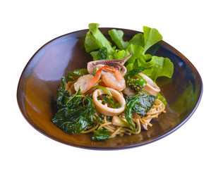 Squid spaghetti on white background