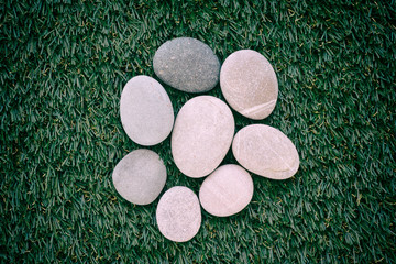 Bunch of stones lying on green grass