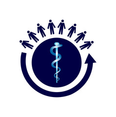 Vector image of a circle of people with the medical symbol rod of asclepius