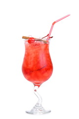drink with cherry, cinnamon on a white background