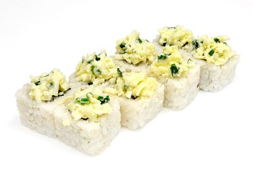Japanese seafood sushi , roll on a white, isolated