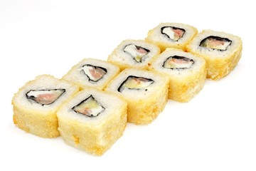 Japanese seafood sushi , roll on a white, isolated