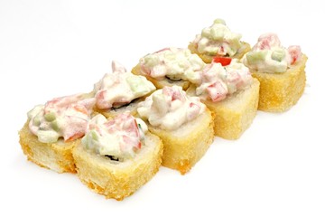 Japanese seafood sushi , roll on a white, isolated