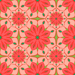 Seamless pattern with mandalas in beautiful colors. Vector background