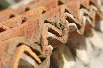 Natural red roof tile detail