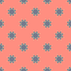 Seamless pattern with floral mandalas in beautiful colors. Vector background. Perfect for prints, wallpaper, wrapping paper etc.